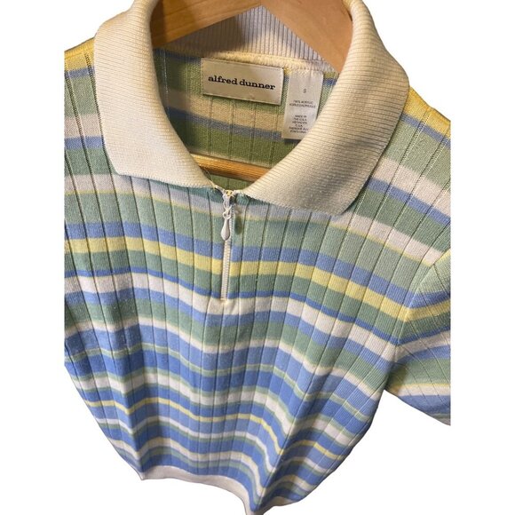 Alfred Dunner Blue Green Striped Short Sleeve Quarter Zip Collar Sweater Sz S - Picture 4 of 7